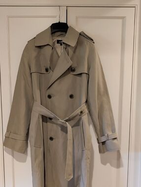 A.P.C.  Double-Breasted Trench Coat in Light Beige, Size S, Wool Blend